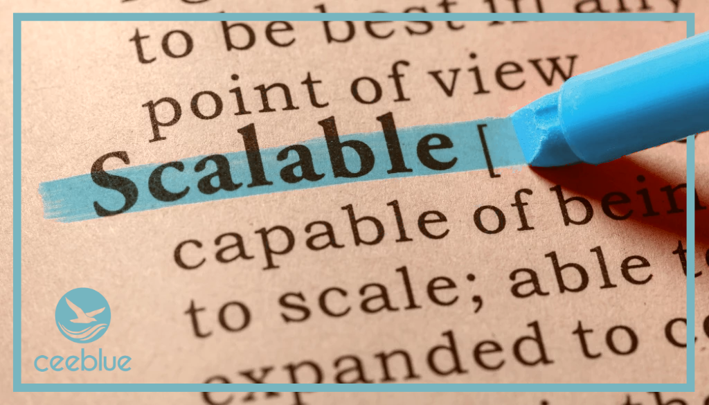 The word "scalable" being highlighted on a page. It refers to Ceeblue's scalable WebRTC